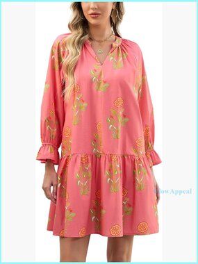 Floral Mini Dress Long Sleeve Puff Tiered Boho Beach Vacation